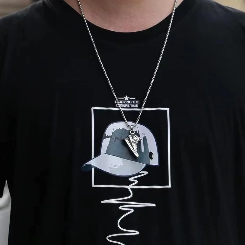 Air Jordan 1 Nike Silver Tone 3D Sneaker Pendant Necklace Hip Hop Streetwear